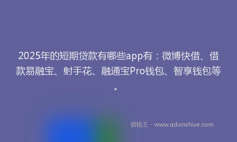 2025年的短期贷款有哪些app有：微博快借、借款易融宝、射手花、融通宝Pro钱包、智享钱包等。