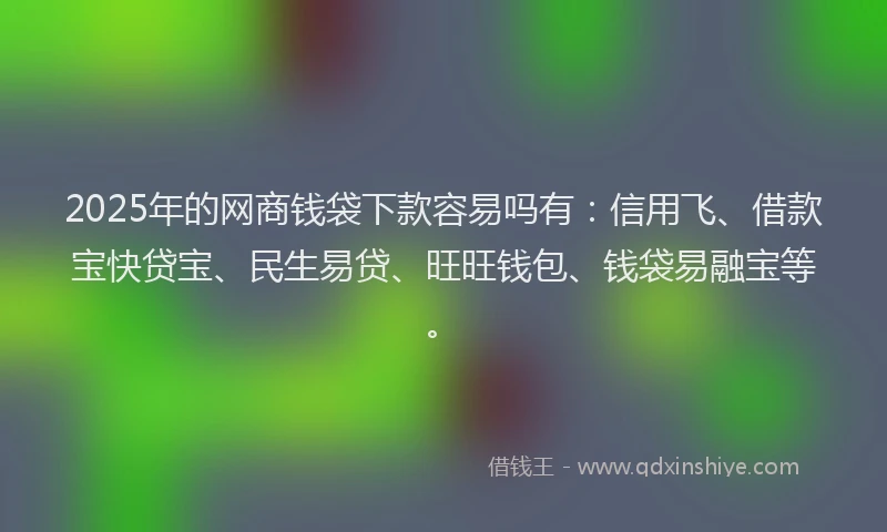 2025年的网商钱袋下款容易吗有：信用飞、借款宝快贷宝、民生易贷、旺旺钱包、钱袋易融宝等。