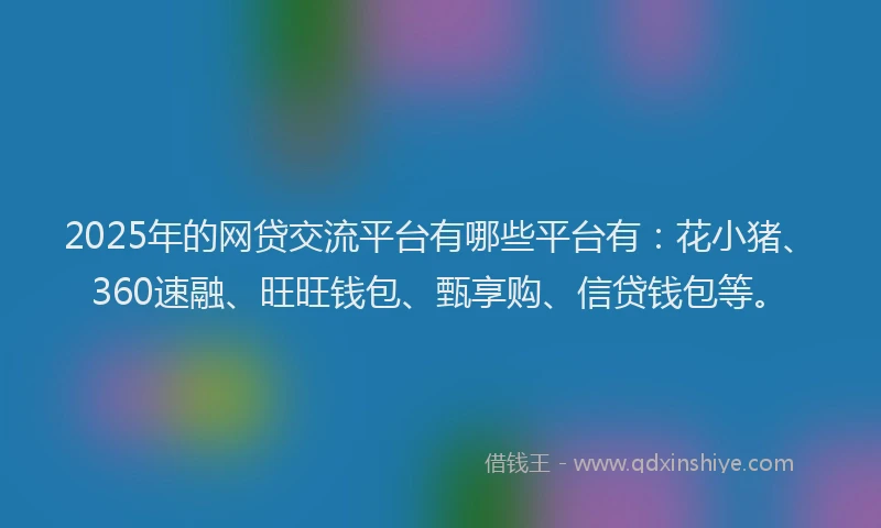 2025年的网贷交流平台有哪些平台有：花小猪、360速融、旺旺钱包、甄享购、信贷钱包等。