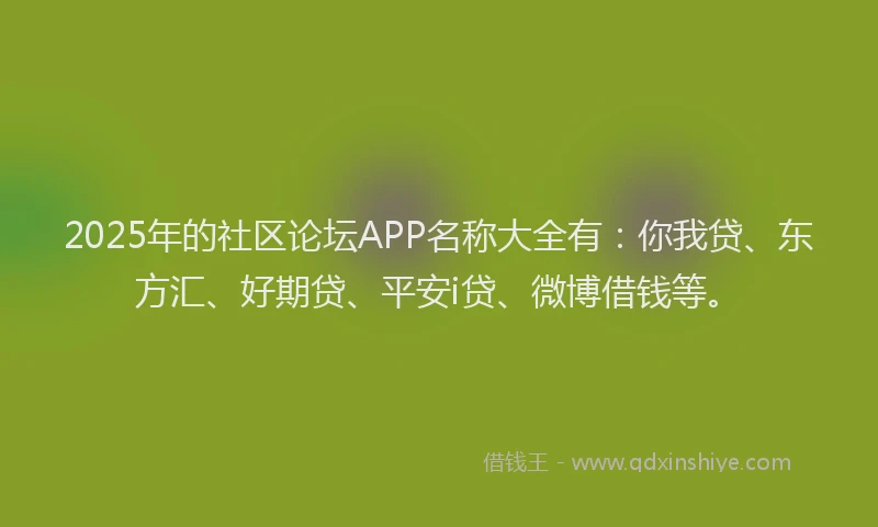 2025年的社区论坛APP名称大全有：你我贷、东方汇、好期贷、平安i贷、微博借钱等。