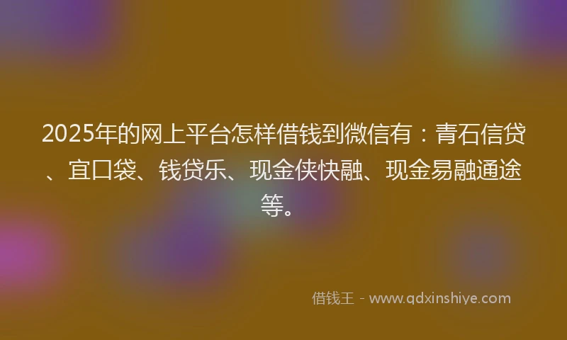 2025年的网上平台怎样借钱到微信有：青石信贷、宜口袋、钱贷乐、现金侠快融、现金易融通途等。