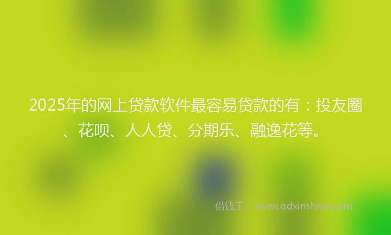 2025年的网上贷款软件最容易贷款的有：投友圈、花呗、人人贷、分期乐、融逸花等。