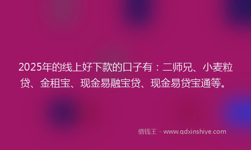 2025年的线上好下款的口子有：二师兄、小麦粒贷、金租宝、现金易融宝贷、现金易贷宝通等。