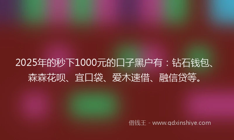 2025年的秒下1000元的口子黑户有：钻石钱包、森森花呗、宜口袋、爱木速借、融信贷等。