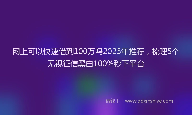 网上可以快速借到100万吗2025年推荐，梳理5个无视征信黑白100%秒下平台