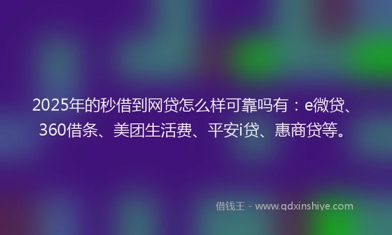 2025年的秒借到网贷怎么样可靠吗有：e微贷、360借条、美团生活费、平安i贷、惠商贷等。