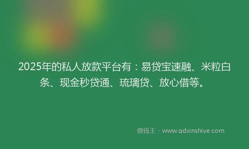 2025年的私人放款平台有：易贷宝速融、米粒白条、现金秒贷通、琉璃贷、放心借等。