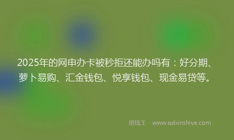 2025年的网申办卡被秒拒还能办吗有：好分期、萝卜易购、汇金钱包、悦享钱包、现金易贷等。