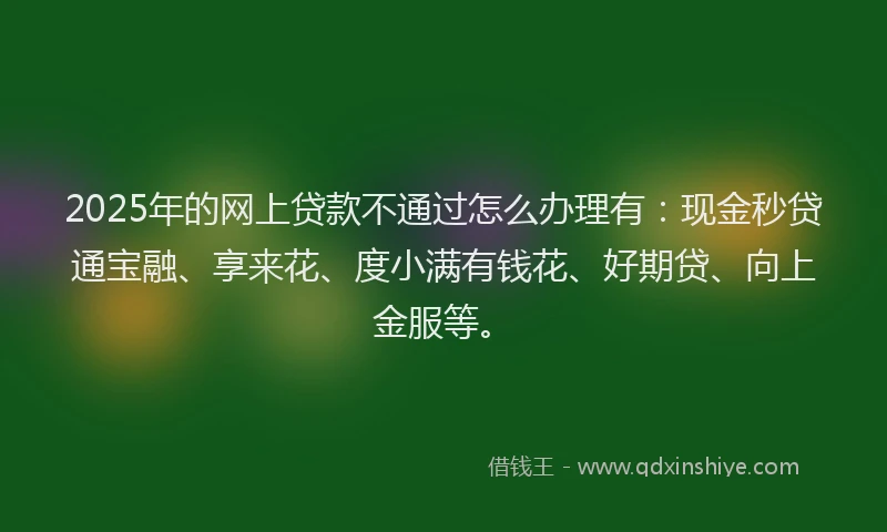 2025年的网上贷款不通过怎么办理有：现金秒贷通宝融、享来花、度小满有钱花、好期贷、向上金服等。