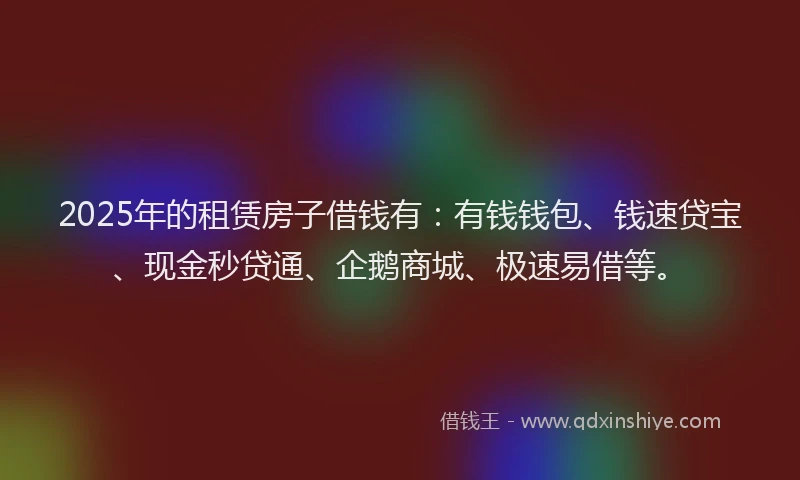 2025年的租赁房子借钱有：有钱钱包、钱速贷宝、现金秒贷通、企鹅商城、极速易借等。