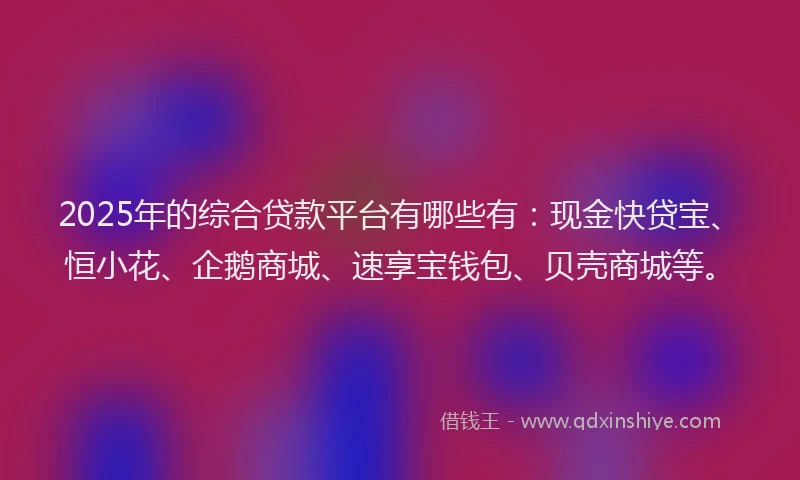 2025年的综合贷款平台有哪些有：现金快贷宝、恒小花、企鹅商城、速享宝钱包、贝壳商城等。