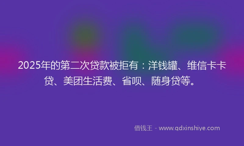 2025年的第二次贷款被拒有：洋钱罐、维信卡卡贷、美团生活费、省呗、随身贷等。