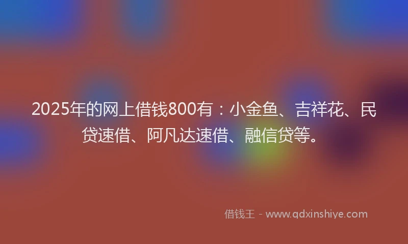 2025年的网上借钱800有：小金鱼、吉祥花、民贷速借、阿凡达速借、融信贷等。
