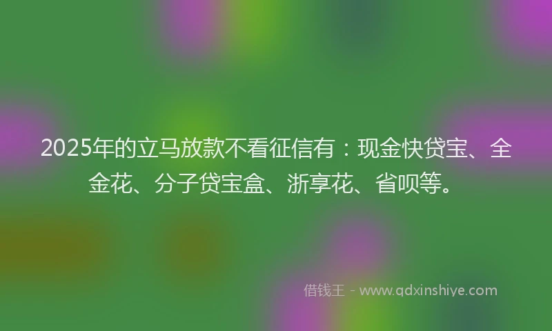 2025年的立马放款不看征信有：现金快贷宝、全金花、分子贷宝盒、浙享花、省呗等。