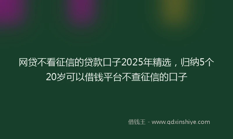 网贷不看征信的贷款口子2025年精选，归纳5个20岁可以借钱平台不查征信的口子
