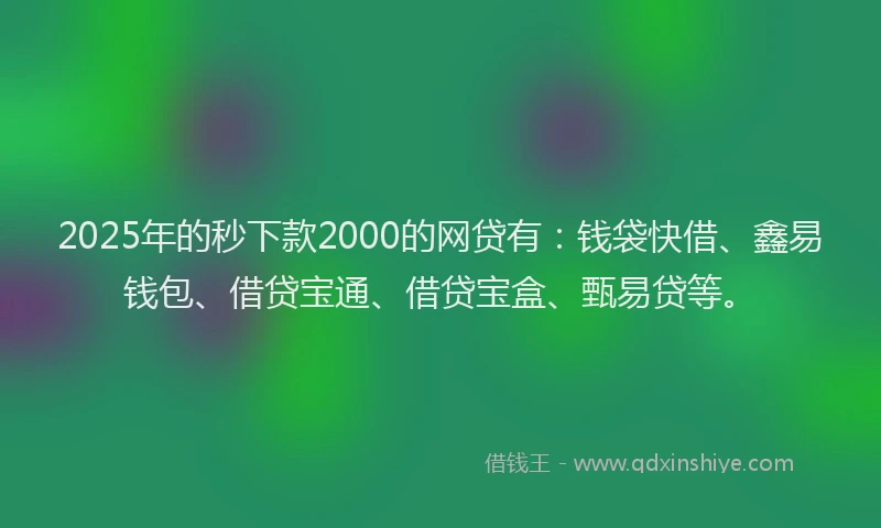 2025年的秒下款2000的网贷有：钱袋快借、鑫易钱包、借贷宝通、借贷宝盒、甄易贷等。