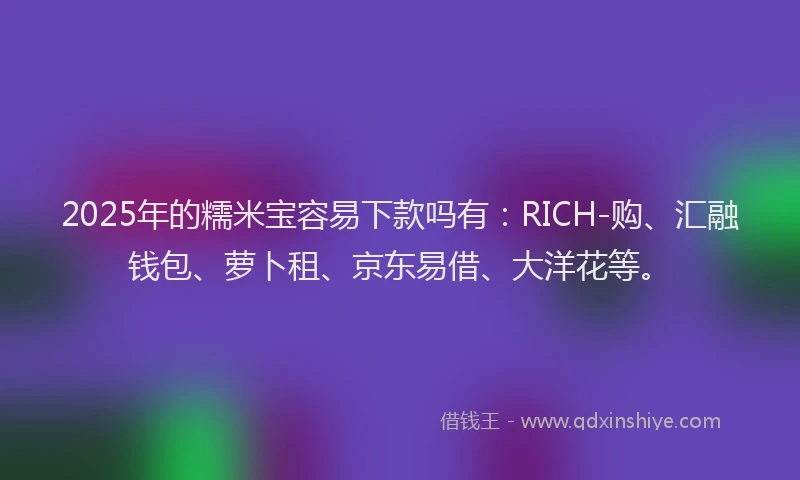 2025年的糯米宝容易下款吗有：RICH-购、汇融钱包、萝卜租、京东易借、大洋花等。