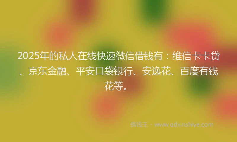 2025年的私人在线快速微信借钱有：维信卡卡贷、京东金融、平安口袋银行、安逸花、百度有钱花等。