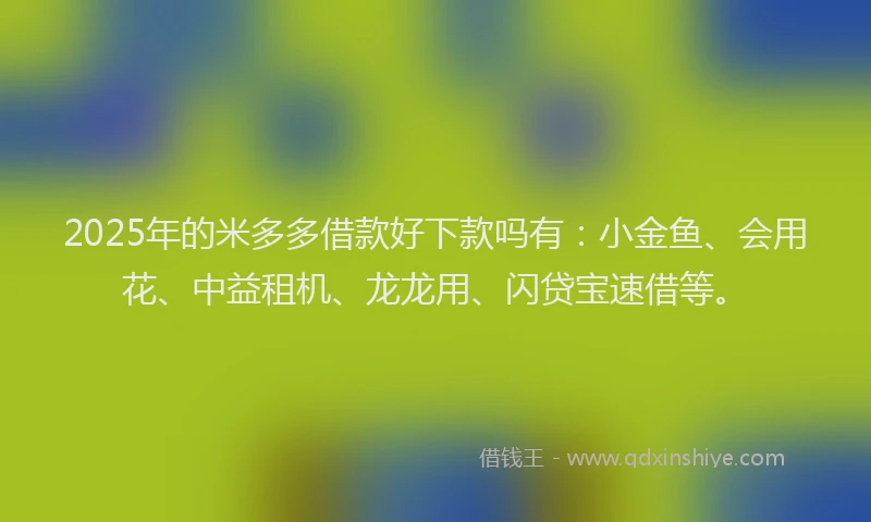 2025年的米多多借款好下款吗有：小金鱼、会用花、中益租机、龙龙用、闪贷宝速借等。