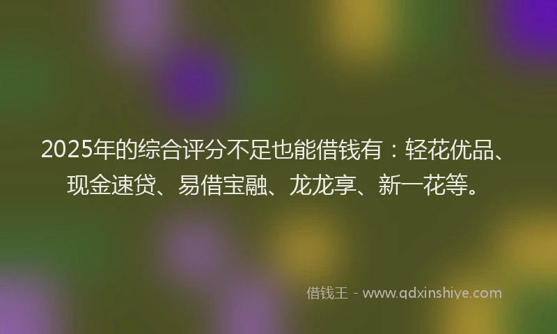 2025年的综合评分不足也能借钱有：轻花优品、现金速贷、易借宝融、龙龙享、新一花等。