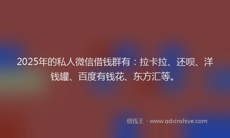 2025年的私人微信借钱群有：拉卡拉、还呗、洋钱罐、百度有钱花、东方汇等。