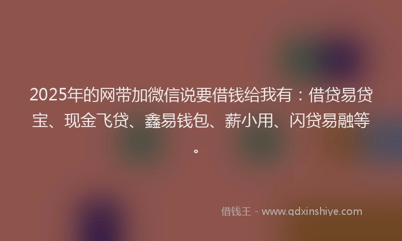 2025年的网带加微信说要借钱给我有：借贷易贷宝、现金飞贷、鑫易钱包、薪小用、闪贷易融等。