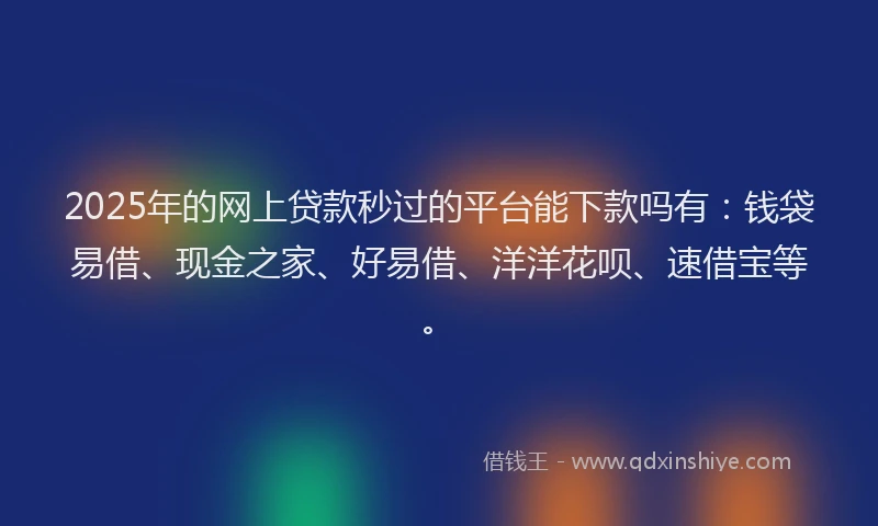 2025年的网上贷款秒过的平台能下款吗有：钱袋易借、现金之家、好易借、洋洋花呗、速借宝等。