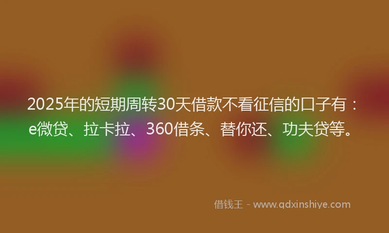 2025年的短期周转30天借款不看征信的口子有：e微贷、拉卡拉、360借条、替你还、功夫贷等。