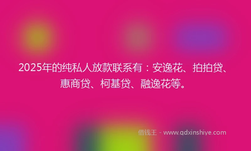 2025年的纯私人放款联系有：安逸花、拍拍贷、惠商贷、柯基贷、融逸花等。