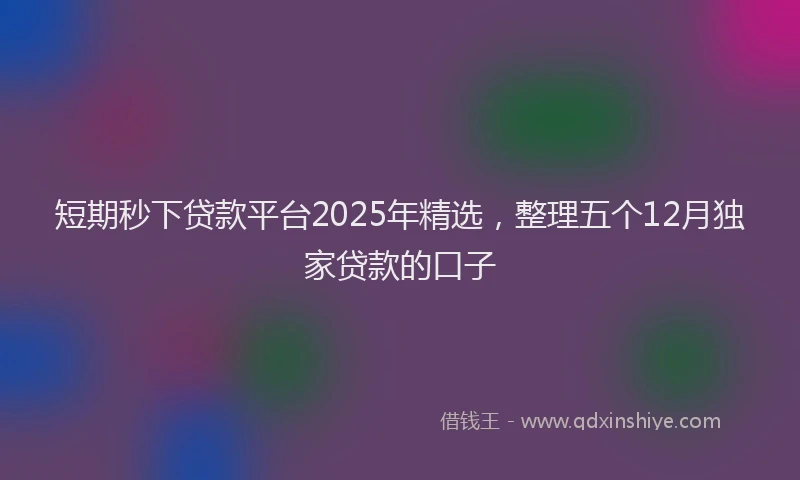 短期秒下贷款平台2025年精选，整理五个12月独家贷款的口子