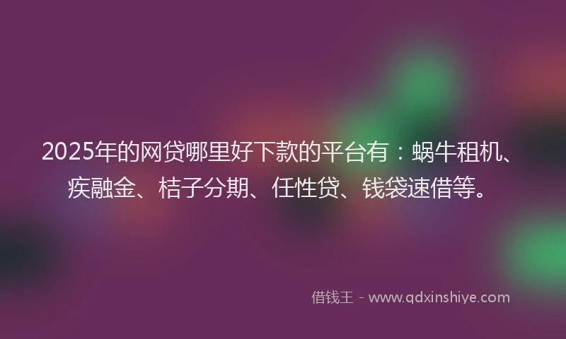 2025年的网贷哪里好下款的平台有：蜗牛租机、疾融金、桔子分期、任性贷、钱袋速借等。