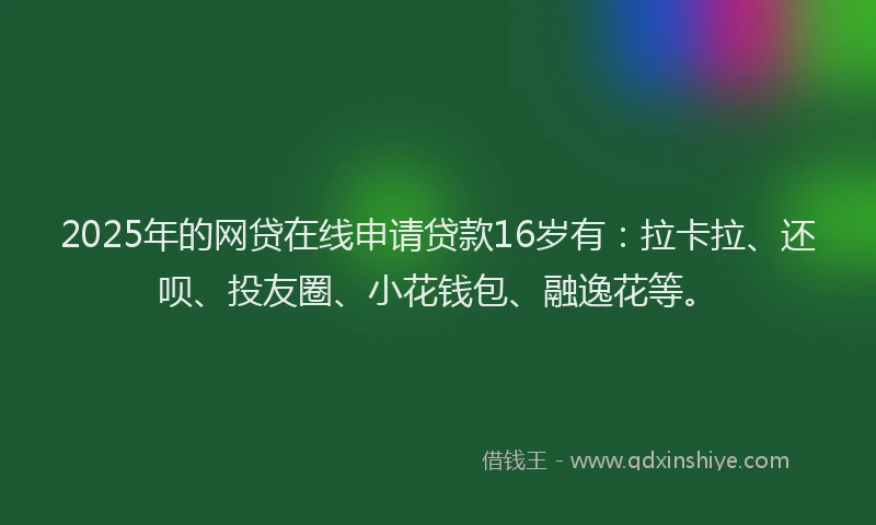 2025年的网贷在线申请贷款16岁有：拉卡拉、还呗、投友圈、小花钱包、融逸花等。