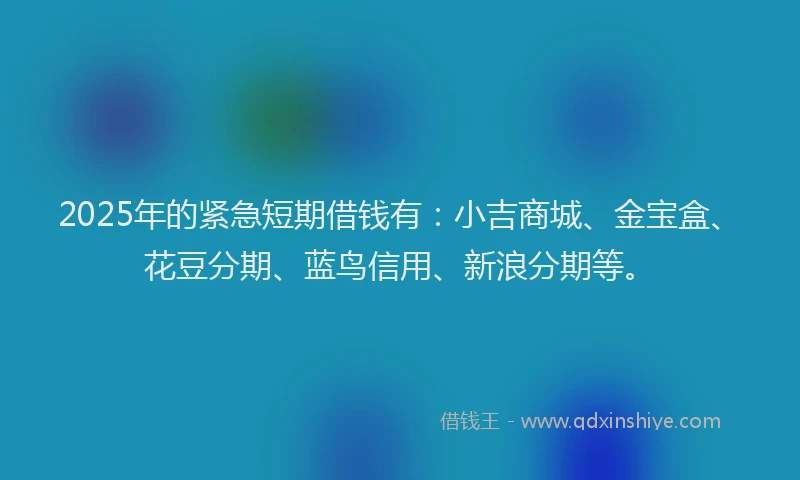 2025年的紧急短期借钱有：小吉商城、金宝盒、花豆分期、蓝鸟信用、新浪分期等。