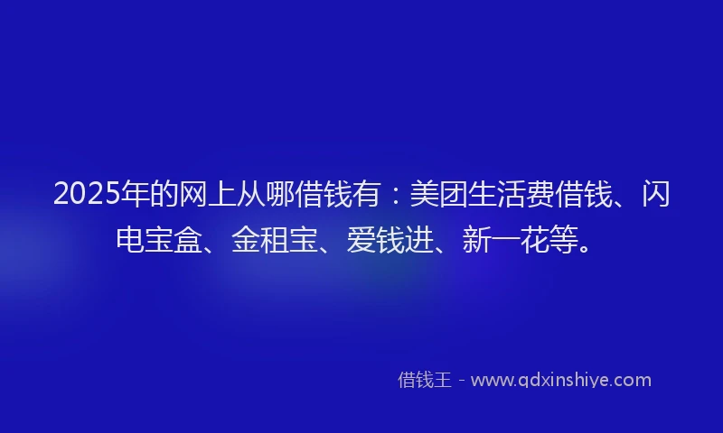 2025年的网上从哪借钱有：美团生活费借钱、闪电宝盒、金租宝、爱钱进、新一花等。