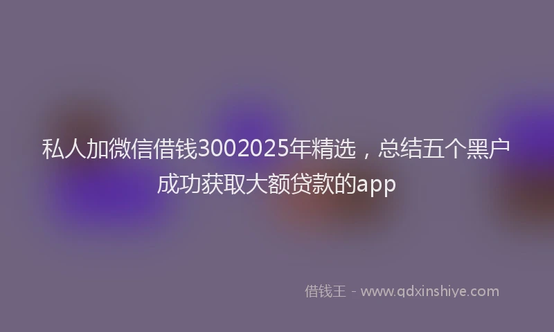 私人加微信借钱3002025年精选，总结五个黑户成功获取大额贷款的app