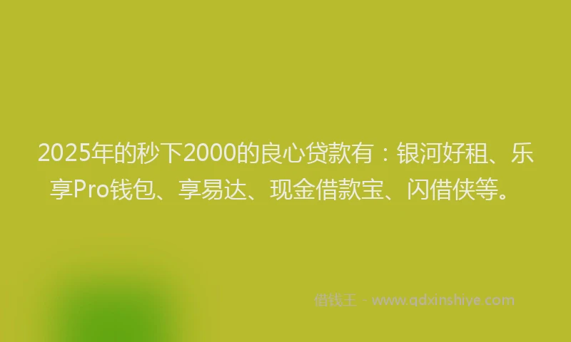 2025年的秒下2000的良心贷款有：银河好租、乐享Pro钱包、享易达、现金借款宝、闪借侠等。