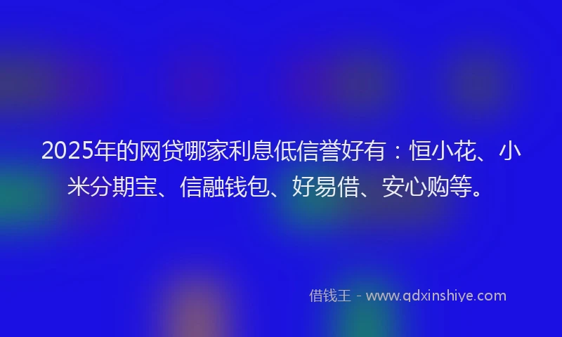 2025年的网贷哪家利息低信誉好有：恒小花、小米分期宝、信融钱包、好易借、安心购等。