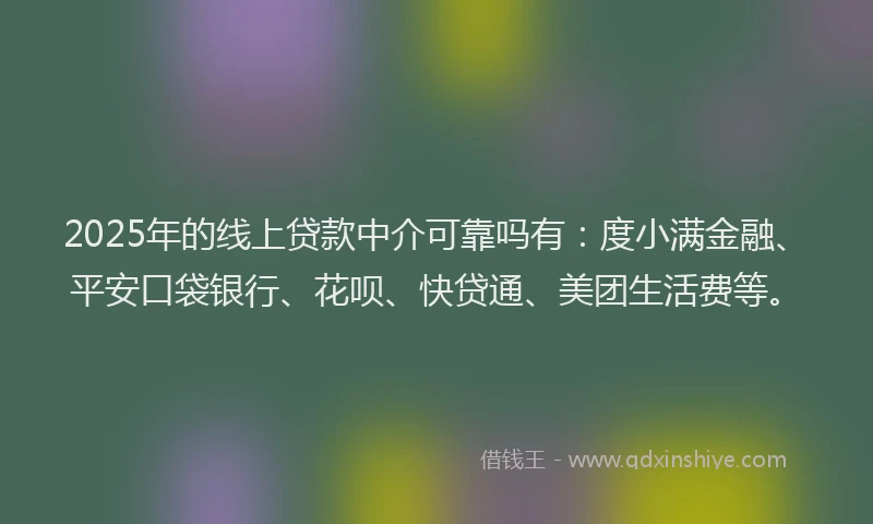 2025年的线上贷款中介可靠吗有：度小满金融、平安口袋银行、花呗、快贷通、美团生活费等。