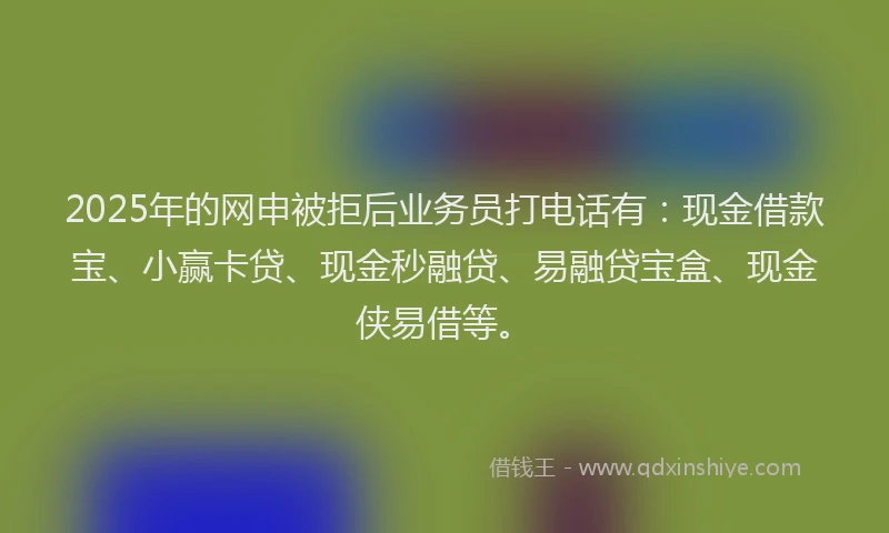 2025年的网申被拒后业务员打电话有：现金借款宝、小赢卡贷、现金秒融贷、易融贷宝盒、现金侠易借等。
