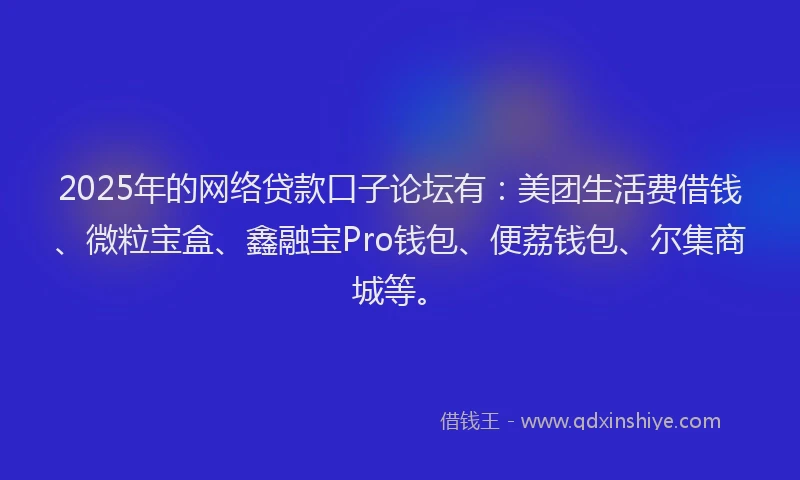 2025年的网络贷款口子论坛有：美团生活费借钱、微粒宝盒、鑫融宝Pro钱包、便荔钱包、尔集商城等。