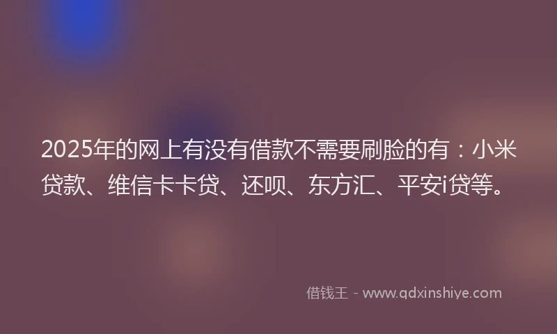 2025年的网上有没有借款不需要刷脸的有：小米贷款、维信卡卡贷、还呗、东方汇、平安i贷等。