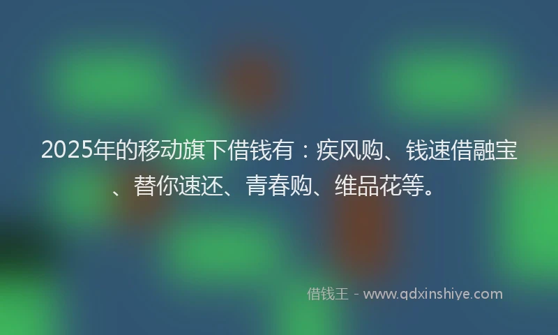 2025年的移动旗下借钱有：疾风购、钱速借融宝、替你速还、青春购、维品花等。