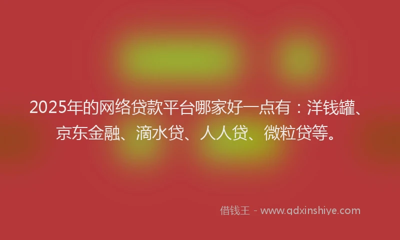 2025年的网络贷款平台哪家好一点有：洋钱罐、京东金融、滴水贷、人人贷、微粒贷等。