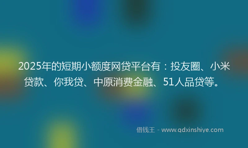 2025年的短期小额度网贷平台有:投友圈、小米贷款、你我贷、中原消费金融、51人品贷等。