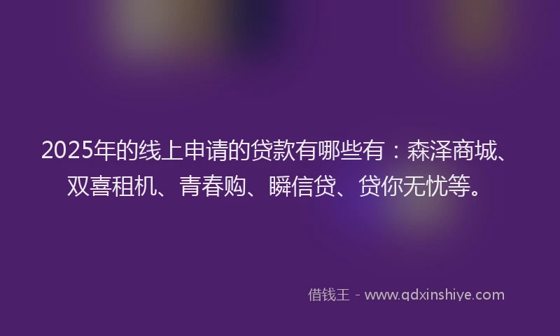 2025年的线上申请的贷款有哪些有：森泽商城、双喜租机、青春购、瞬信贷、贷你无忧等。