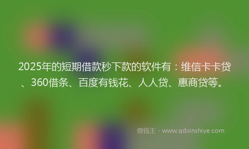 2025年的短期借款秒下款的软件有：维信卡卡贷、360借条、百度有钱花、人人贷、惠商贷等。