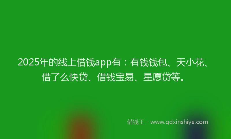 2025年的线上借钱app有：有钱钱包、天小花、借了么快贷、借钱宝易、星愿贷等。