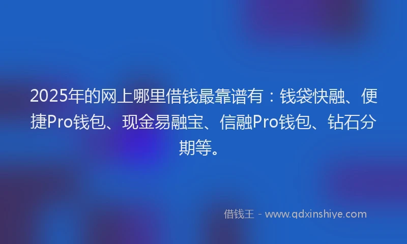 2025年的网上哪里借钱最靠谱有：钱袋快融、便捷Pro钱包、现金易融宝、信融Pro钱包、钻石分期等。