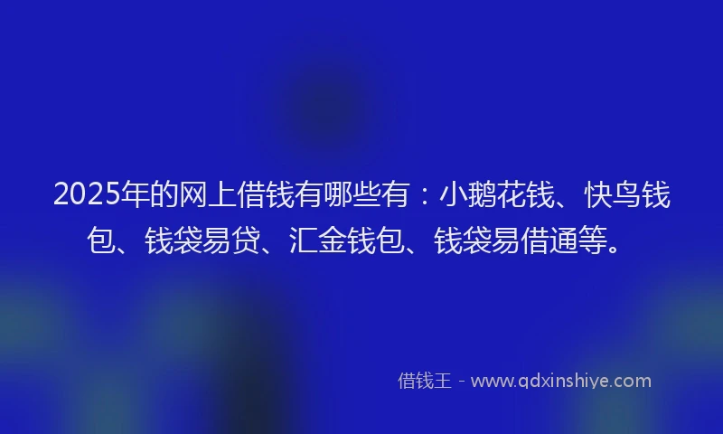 2025年的网上借钱有哪些有：小鹅花钱、快鸟钱包、钱袋易贷、汇金钱包、钱袋易借通等。