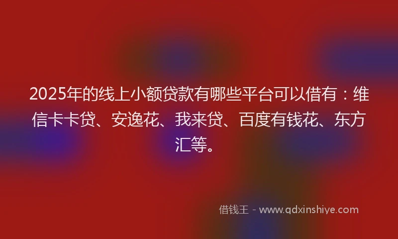 2025年的线上小额贷款有哪些平台可以借有：维信卡卡贷、安逸花、我来贷、百度有钱花、东方汇等。